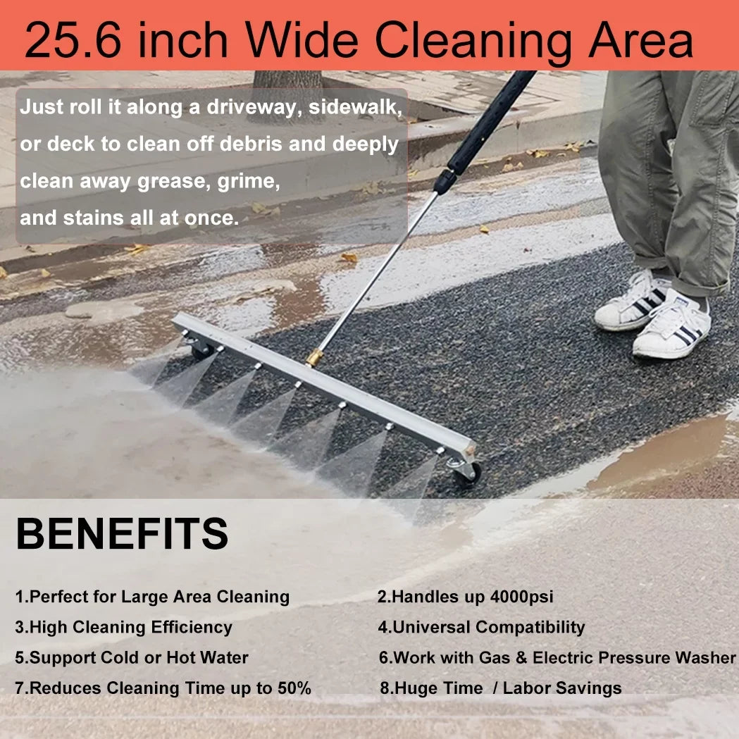 iMeshbean 25.6 Inch Pressure Washer Liquid Broom Surface Cleaner 4000 PSI Power Broom Sweeper with 7 Nozzles and 2 Extension Wand for Concrete Driveway Sidewalk Deck, Roof，Floor Cleaning