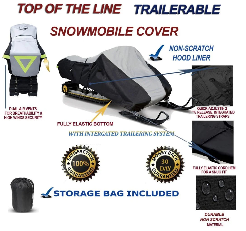600D Snowmobile Travel and Storage Cover Compatible for 2008-2008 Model Year Ski Doo Bombardier GSX LIMITED TOURING 600 HO SDI Sleds. Slush and Mud Protection