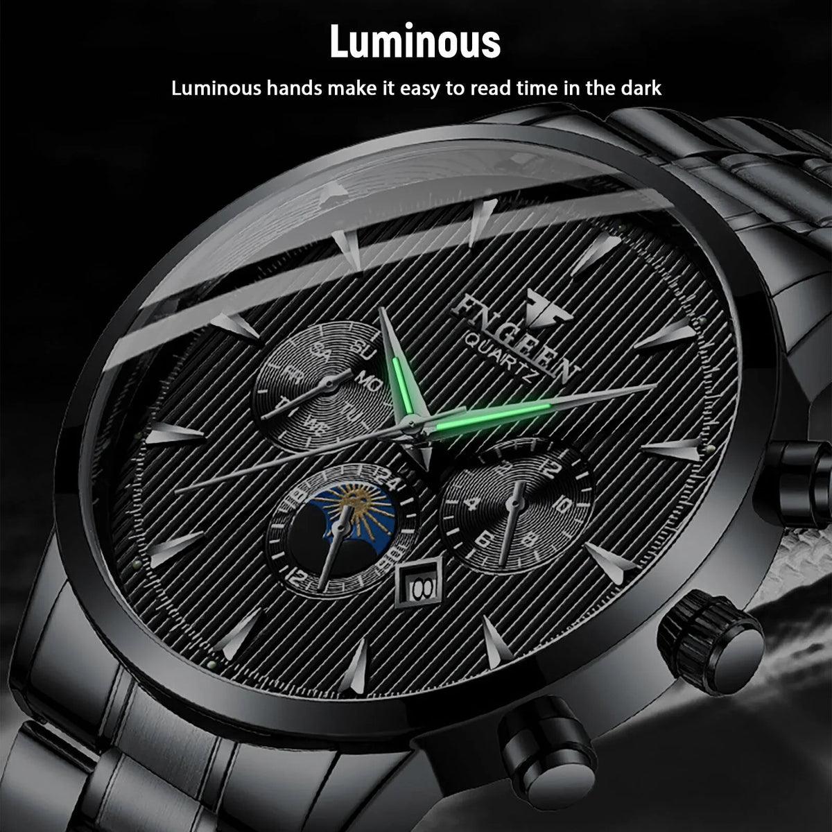 Fluid Men's Watch Relojes De Hombre Stainless Steel Quartz Classic Luminous