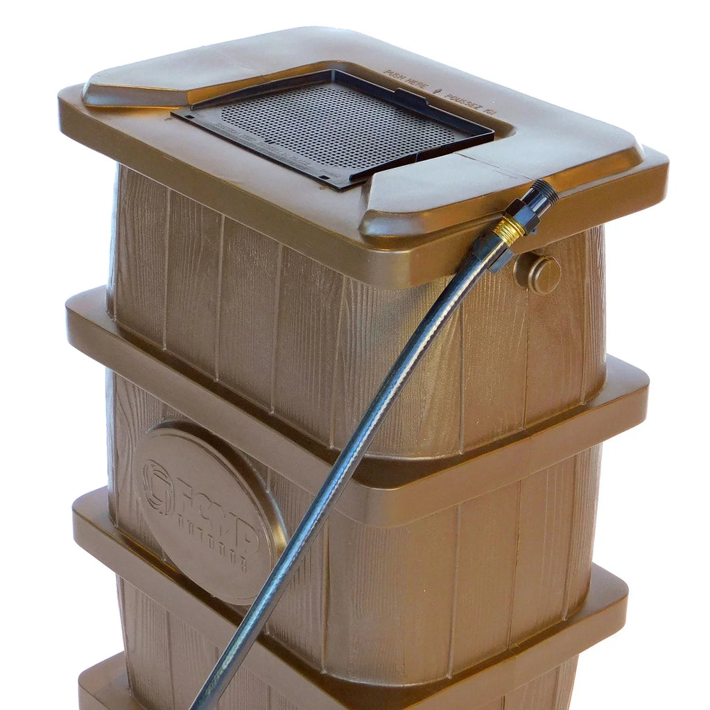 FCMP Outdoor 45 Gal Wood Grain Rain Liquid Catcher Barrel, Brown (2 Pack)