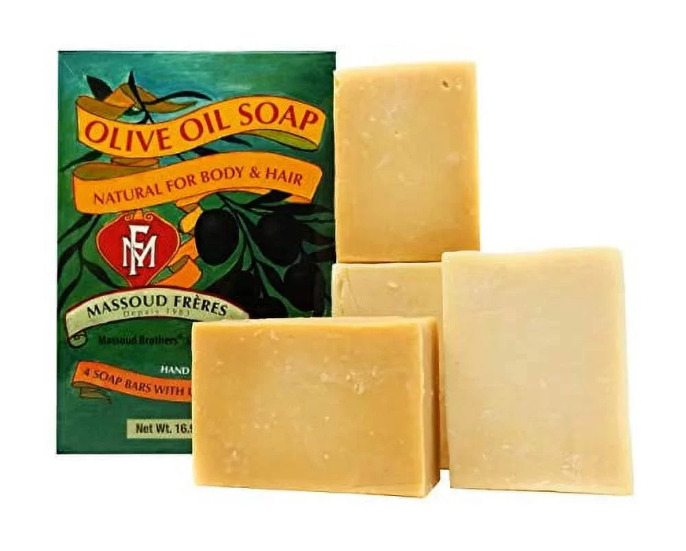 Olive Oil soap for Body and Hair, Four Hand Made Scented Lavender Bars Per 16.93 Ounce Box, by Massoud Feres, Imported from Lebanon, Vegan