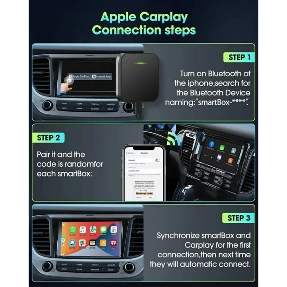 For iOS Car Auto Navigation Player Wireless Carplay Adapter Box Dongle, Black