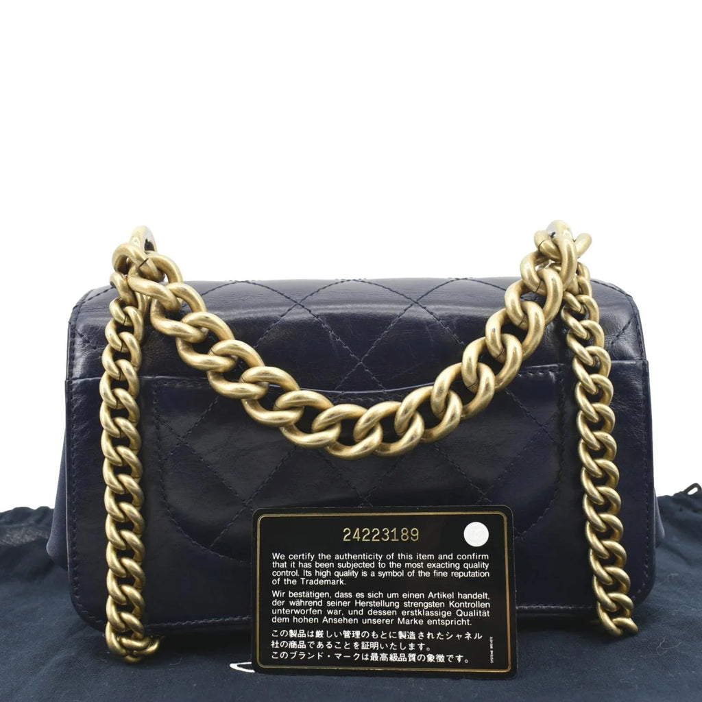 Pre-Owned CHANEL Chain Handle CC Flap Quilted Leather Shoulder Bag Blue