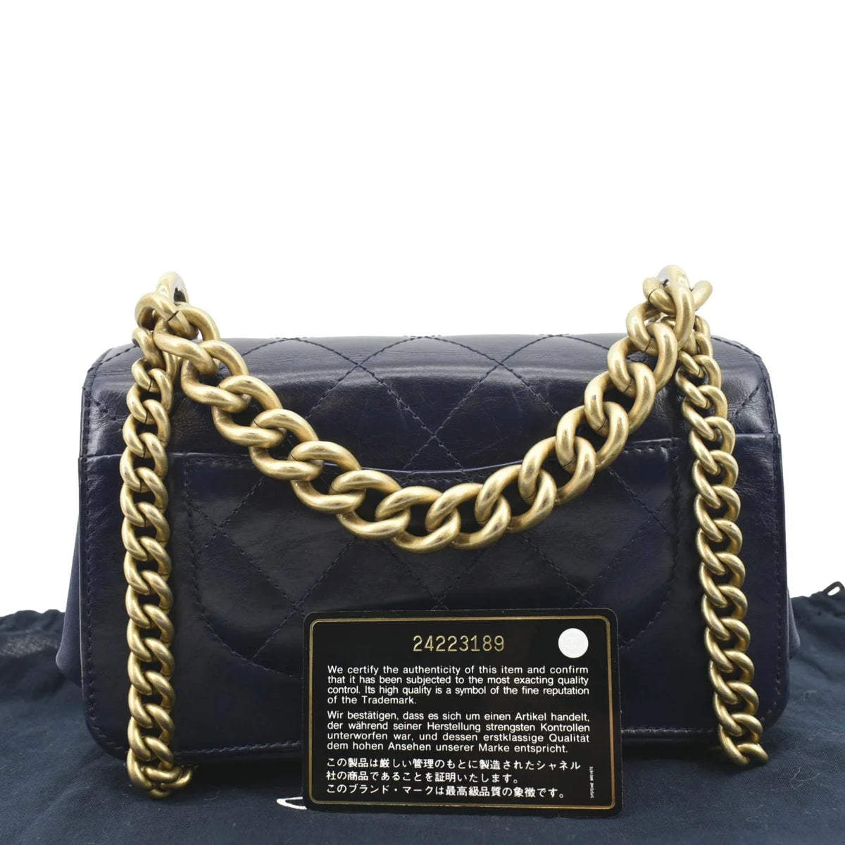 Pre-Owned CHANEL Chain Handle CC Flap Quilted Leather Shoulder Bag Blue
