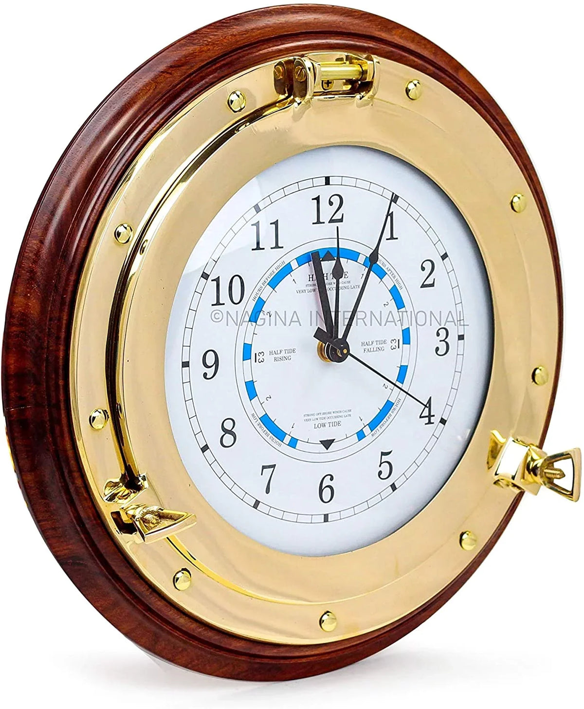 Nagina International 16" Premium Ornamental Time Tide Clock On Solid Deluxe Wood Base | Pirate's Ocean Beach Decor
