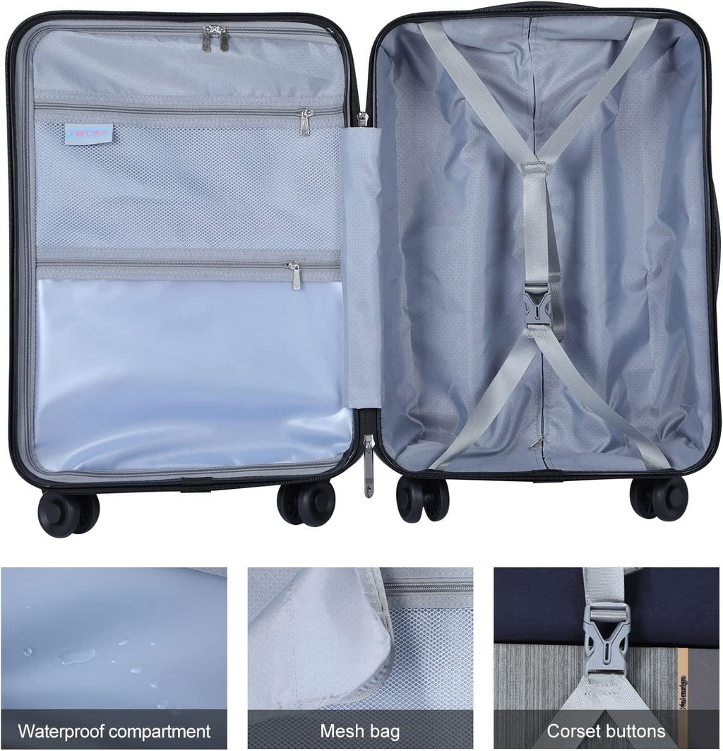 2 Piece 20/24 Luggage Set, Only 20 with Front Portable computer Pocket & Expandle, Lightweight ABS+PC Hardshell Suitcase with TSA Lock & Spinner Wheels, 20 Inch 37~41L + 24 Inch 65L, Dark Green