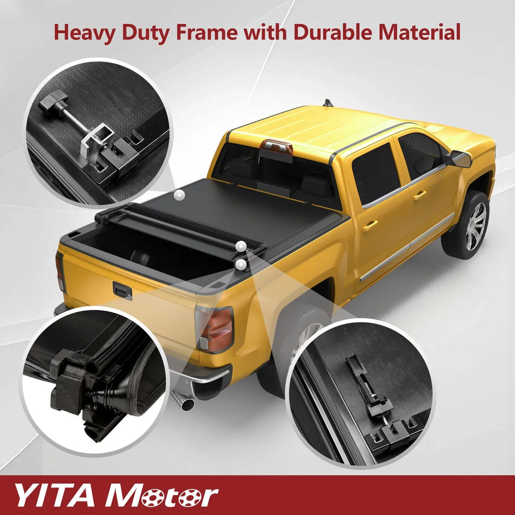 Ledkingdomus 6.5 ft Soft Quad Fold Truck Bed Tonneau Cover for 2004-2015 Nissan Titan Fleetside Bed